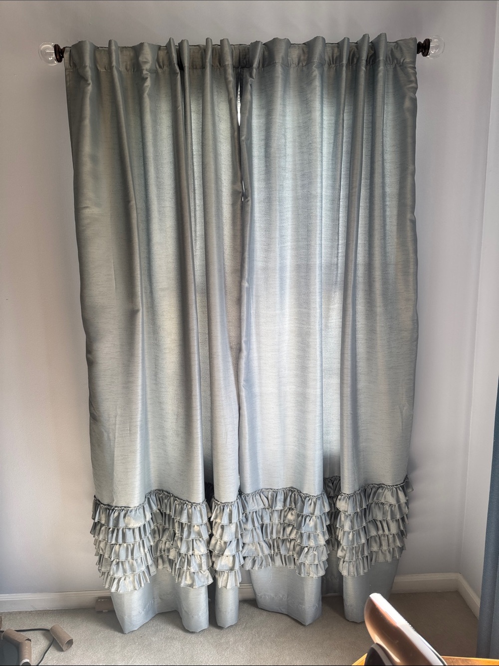 2 Pair Light Blue Ruffled Window Curtains